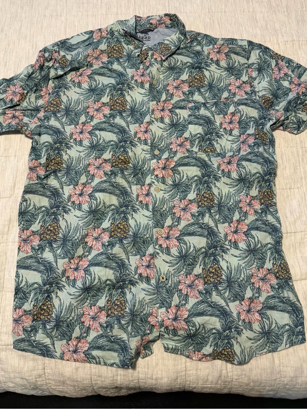Men's Tropical Floral Button-Up Shirt - Light Green